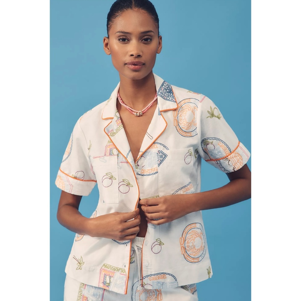 DAMSON MADDER Chlo Linen Blend Short-Sleeve Buttondown Shirt - NWT ($125 Retail)